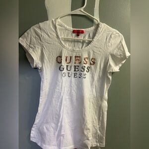 GUESS White Tee with Sparkling Logo